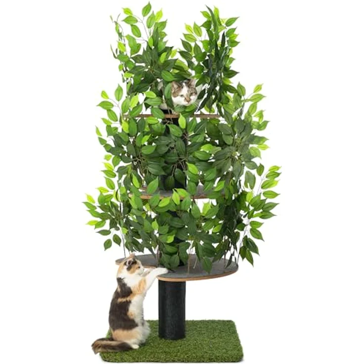 PRIORPET Kratzbaum Natur zum Klettern, Verstecken und Schlafen - groß mit austauschbaren Blättern - mehrstufig, einfach zu montieren - haustiersichere Materialien, langlebige und Patentierter robuste Cat Tree - Preisvergleich – Bild 1