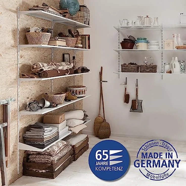 Element System Wandschiene 1-reihig, 2 Stück, 4 Abmessungen, 3 farben, Länge 150 cm für Regalsystem, Regalträger, Wandregal, weißaluminium, 10000-00034 – Bild 2