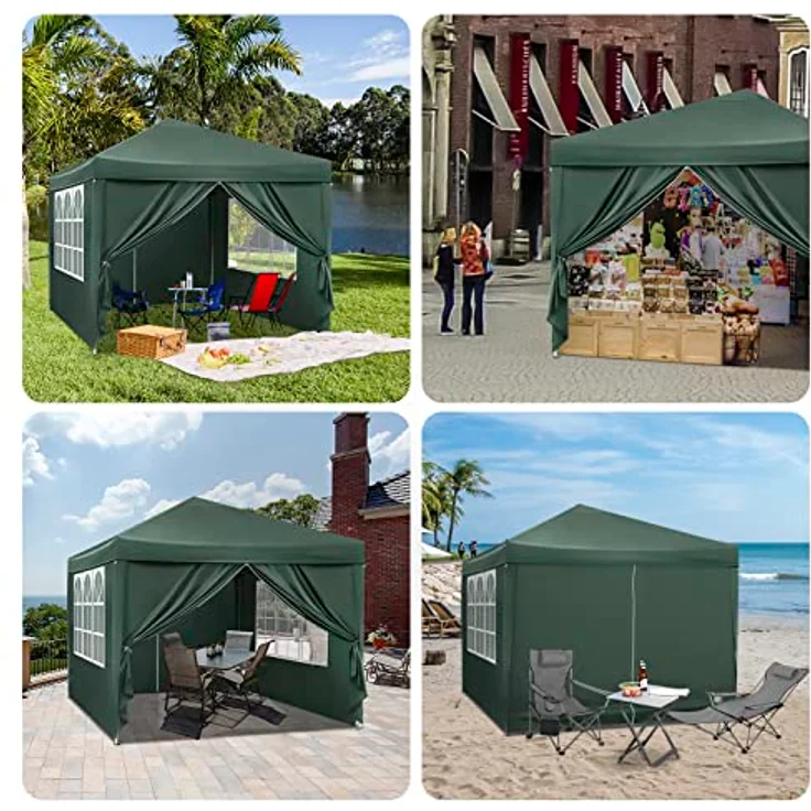 WOLTU Pavillon Pop-Up wasserdichter Faltpavillon Sonnenschutz Event Pavillon mit Seitenwänden Gartenpavillon auf Terrasse Camping Festival Pagodenzelt aus Oxford Metallrahmen 3 x 3 m Grün – Bild 3