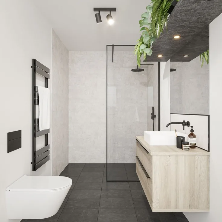 Wetwall Duschrückwand Elite Light Stone, wasserdicht, einfache Montage ohne Bohren, fugenfreies Design