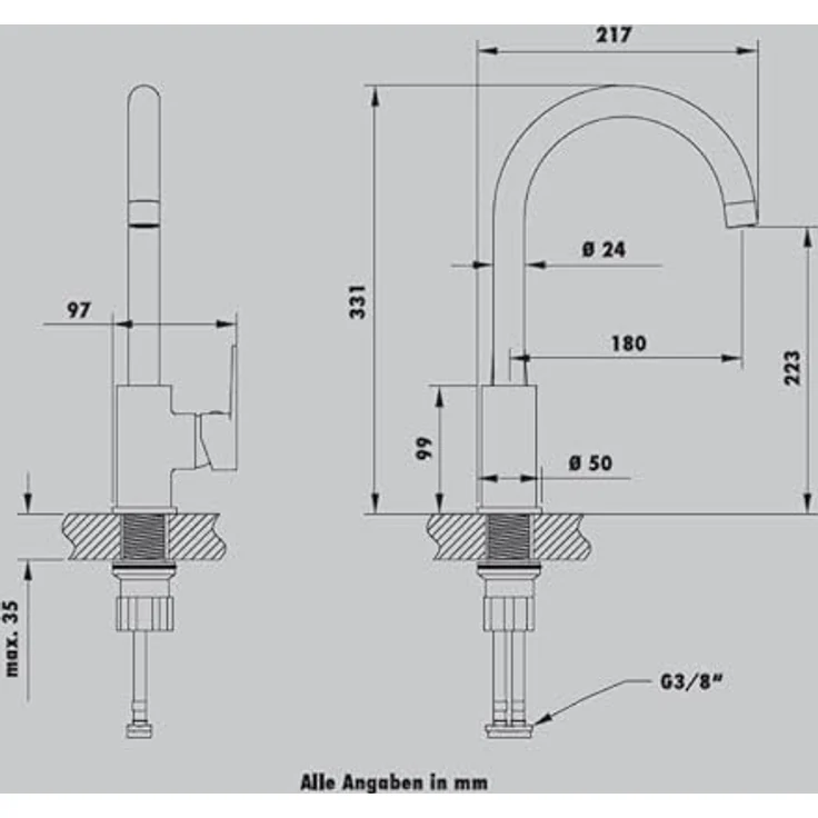 Primaster Küchenarmatur Münster, Küchenarmatur in Schwarz mit Wassersparfunktion und Marken-Luftsprudler – Bild 3
