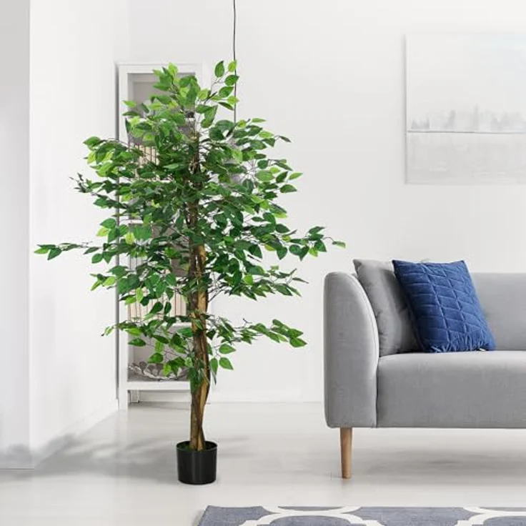 HOMCOM Künstliche Pflanze Ficus, 150 cm Kunstpflanze mit Übertopf und Kunstmoos, pflegeleicht für Innen- und Außenbereich, Grün – Bild 5