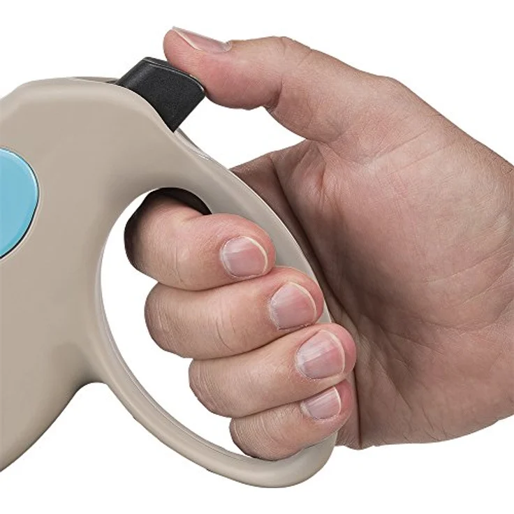 Ferplast Hundeleine Amigo SMALL, Rollleine für kleine Hunde bis 15 kg, max. 5 m Gurtband, ergonomischer Verriegelungs- und Entriegelungsknopf, beige mit hellblauer Abdeckung – Bild 4