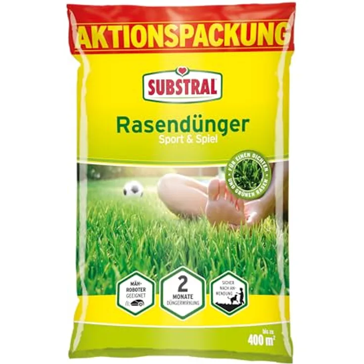 Substral Premium Rasendünger Sport & Spiel, Langzeitwirkung für 400 m², 10 kg, kräftiges Grün, sichere Anwendung ohne Verbrennungsgefahr