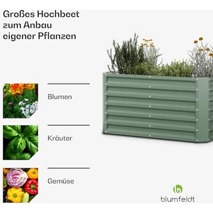 blumfeldt Hochbeet High Grow Straight Hochbeet Metall 120x60x60cm, Pflanzkübel Outdoor Balkon außen groß Metall Garten, rost- und frostsicher, Volumen 575 Liter – Bild 4
