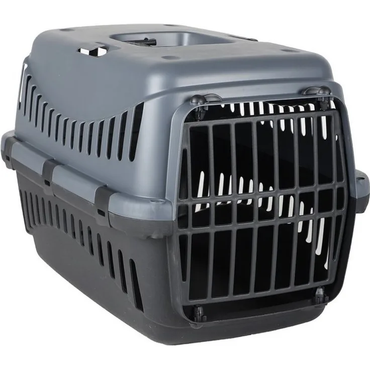 DOGI Hunde-Transportbox Hunde Katzen Box Haustier-Tragbox, Schwarz-Dunkelgrau, mit Gitterklappe/Tür vorne, mit Luftlöchern