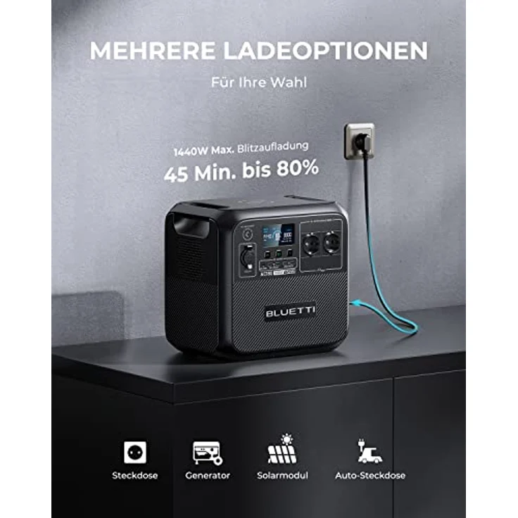 BLUETTI Tragbare Powerstation AC180, 1152Wh LiFePO4 Solargenerator mit 2 1800W (2700W Spitze) AC Ausgänge, Schnellladung von 0-80% in 45 Minuten, Balkonkraft Notstrom für Camping, Reise, Stromausfall – Bild 4