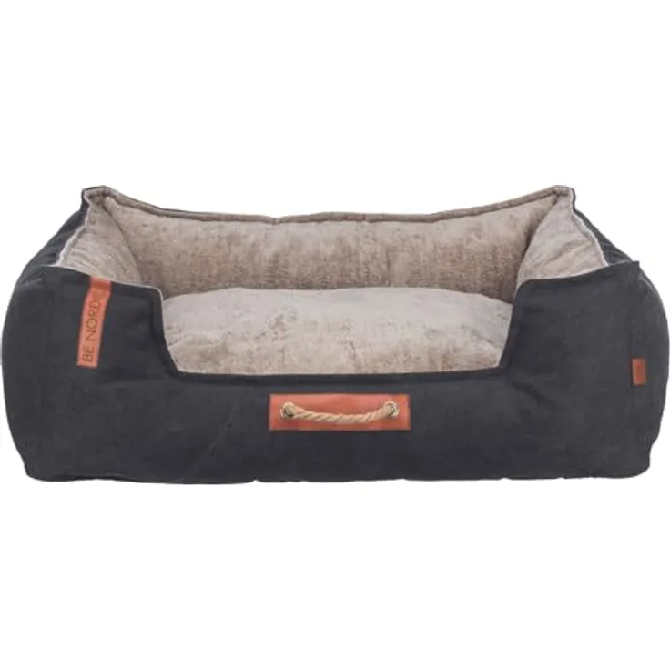 TRIXIE Hundebett BE Nordic Föhr 60x50 cm in schwarz/Sand – eckiger Hundekorb für kleine & große Hunde - gemütliches Hundekörbchen mit praktischem Tragegriff - weich & waschbar - 36590