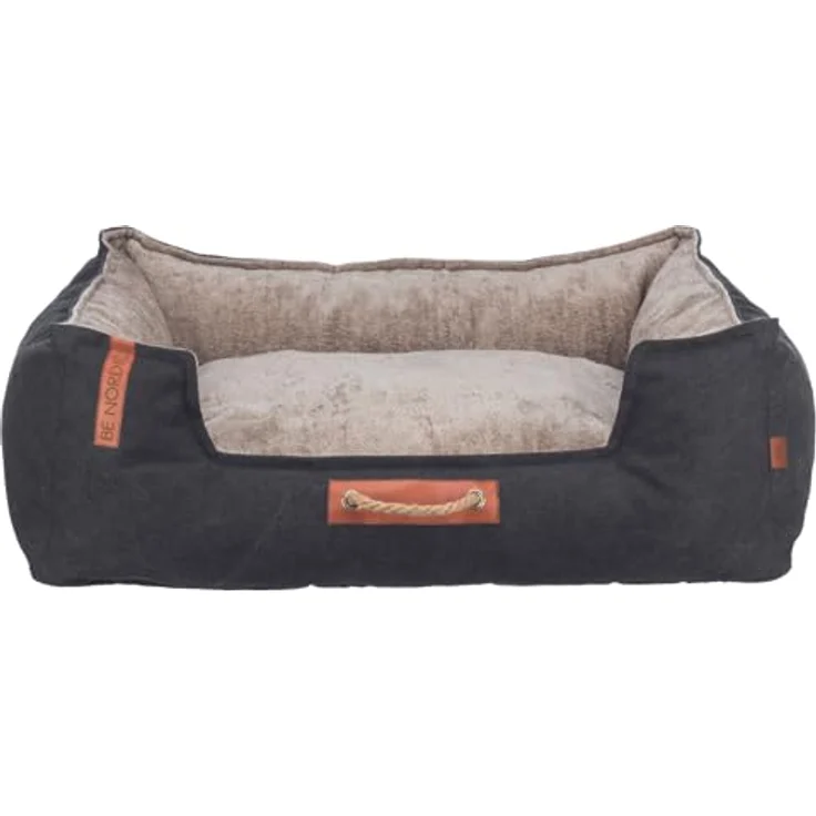 TRIXIE Hundebett BE Nordic Föhr 60x50 cm in schwarz/Sand – eckiger Hundekorb für kleine & große Hunde - gemütliches Hundekörbchen mit praktischem Tragegriff - weich & waschbar - 36590 – Bild 1