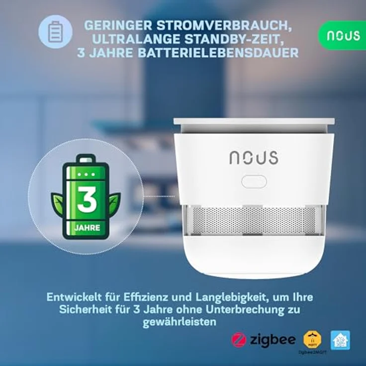 NOUS E8 ZigBee Smart Rauchmelder, fotoelektrischer Sensor, TÜV Rheinland zertifiziert, 85 dB Alarm, kompatibel mit Alexa und Google Home, für Wohnungen und Büros – Bild 4