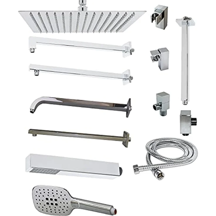 walexo Duscharmatur WH-Q01, Wand- und Deckenhalterung aus Messing, eckig, 45 cm, in Chrome – Bild 2