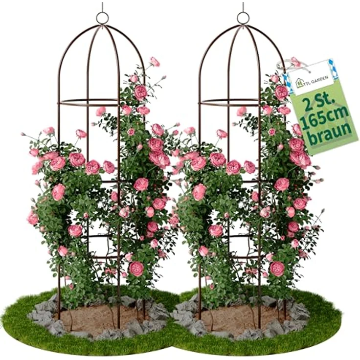 TTL GARDEN Obelisk Rankhilfe L, 165x40cm, braun, 2er Set, stabile Rosensäule für Kletterpflanzen – Bild 1