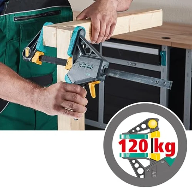 wolfcraft EHZ 100-300 Einhandzwinge PRO 3031000, Kraftvolle Zwinge zum professionellen Spannen von Werkstücken mit nur einer Hand, Spannkraft: 120 kg - Spannweite: 300 mm – Bild 4