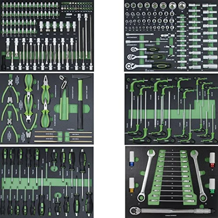 Profi Werkstattwagen Einlagen Set grün Werkzeugeinlagen 520x400mm bestückt 6 Stück – Bild 2