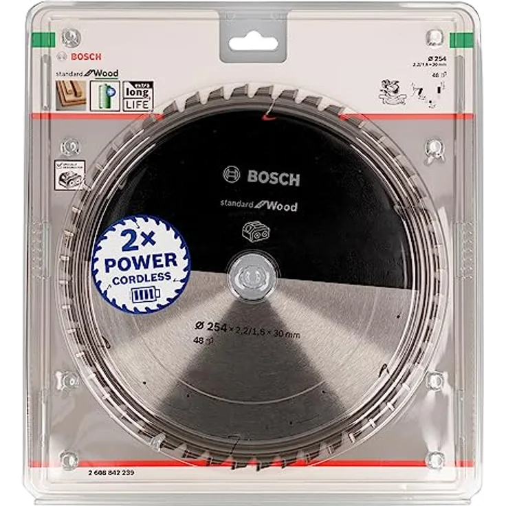 Bosch Professional 1x Kreissägeblatt Standard for Wood (für Holz, Sägeblatt Ø 254 x 30 mm, 48 Zähne, Zubehör Akku Kreissäge)