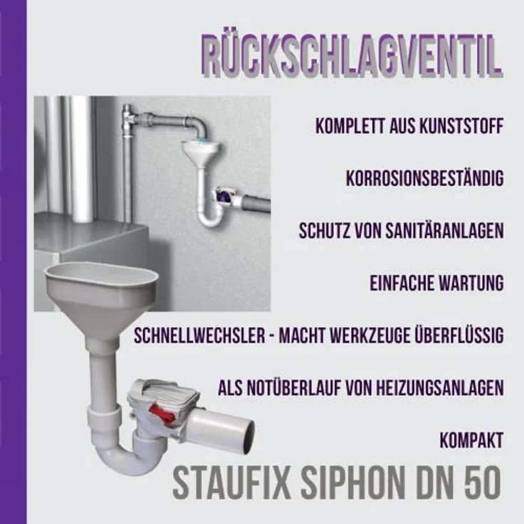 KESSEL 73053 Rückstaudoppelverschluss Staufix Siphon DN 50, handverriegelbar, Kunststoff mit Wandbefestigung – Bild 5