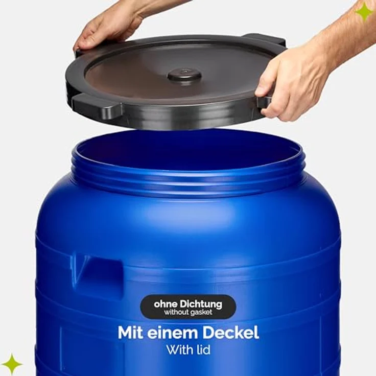 Garronda 100 Liter Weithalsfass GD-0092, BPA-frei, vielseitiges Universalfass mit Deckel und Hahn, blau – Bild 4