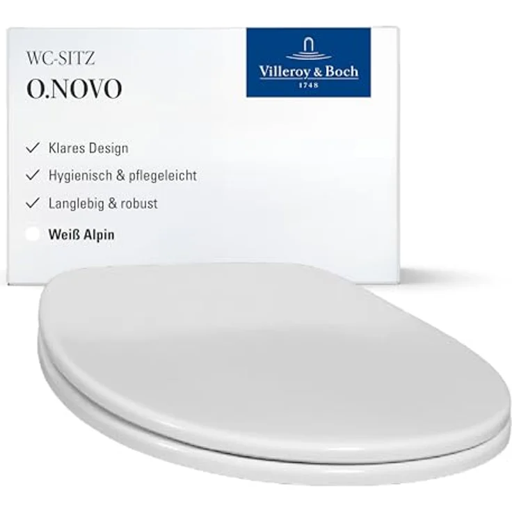 Villeroy & Boch Omnia classic WC-Sitz, Duroplast, Weiß, mit Edelstahl-Scharniere – Bild 1