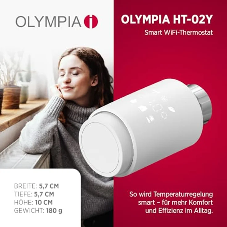 Olympia HT-02Y Smart Thermostat WiFi, programmierbares Heizkörperthermostat mit Tuya-App, Alexa & Google, einfache Installation, energieeffizient und komfortabel, 1 STK. – Bild 2