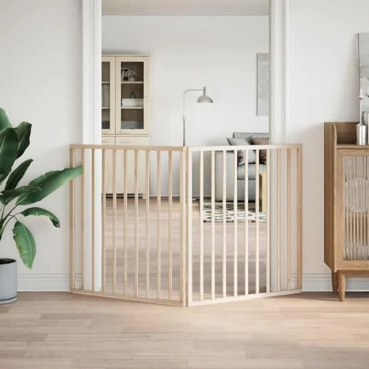vidaXL Hundetor 3-TLG., Hundegitter Faltbar Pflegeleicht, Schutzgitter für Wohnzimmer Küche Treppe, Haustiertor Türschutzgitter, Pappelholz – Bild 4