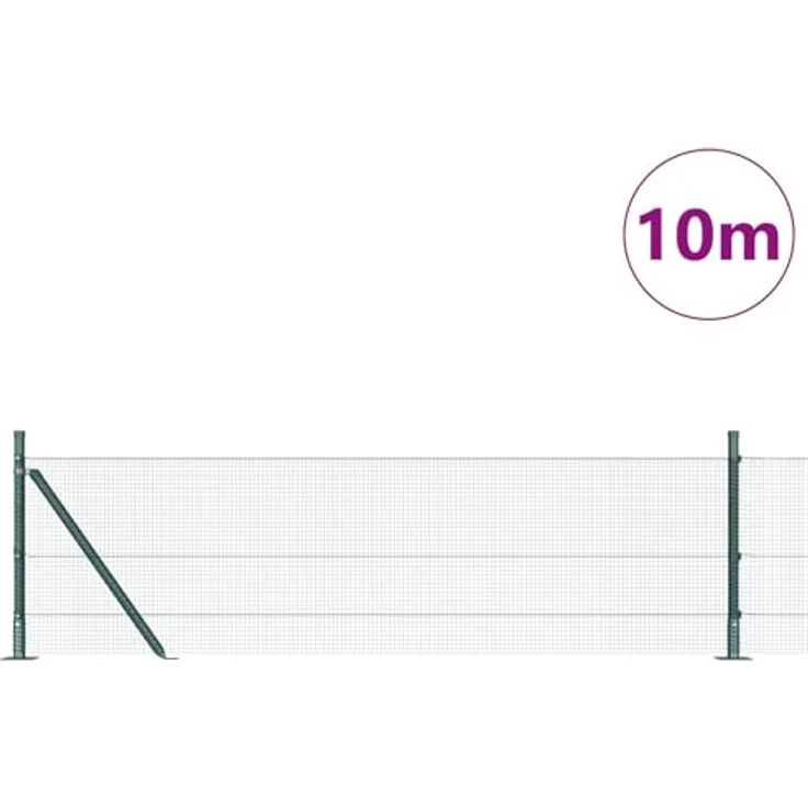 vidaXL Gartentor Schweißdrahtzaun, 0,4 x 10 m mit 7 Flanschpfosten, grün, Stahl, rostbeständig, inklusive Montagematerial – Bild 3