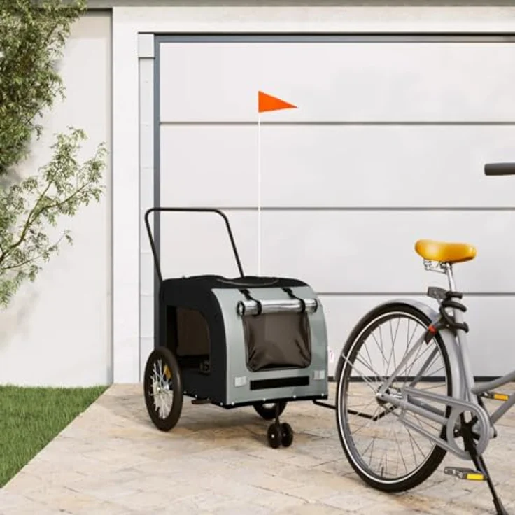 vidaXL Hunde-Transportbox Fahrradanhänger Schwarz und Grau Oxford-Gewebe und Eisen, für kleine Hunde und Katzen, maximale Tragfähigkeit 45 kg – Bild 2
