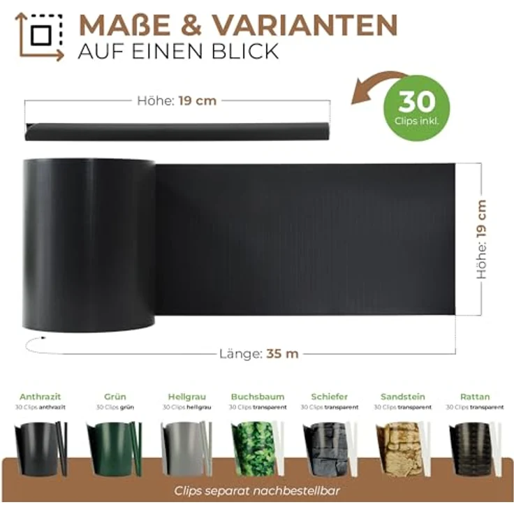 BooGardi PVC Sichtschutzstreifen · Sichtschutz Zaun 19 cm x 35 m Hellgrau 4 Rollen · 450 g/m² · inkl. 30 Clips · Zaunblende für Doppelstabmattenzaun & Stabmattenzaun · Blickdicht & wetterfest – Bild 8