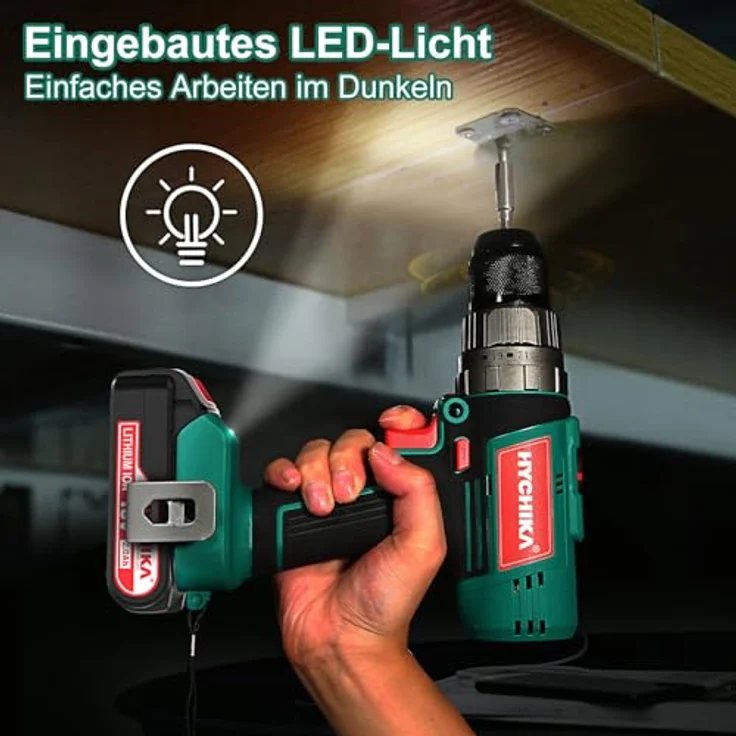 HYCHIKA Akkuschrauber 18 V, max. 45 Nm, inkl. Akku Ladegerät, grün – Bild 5