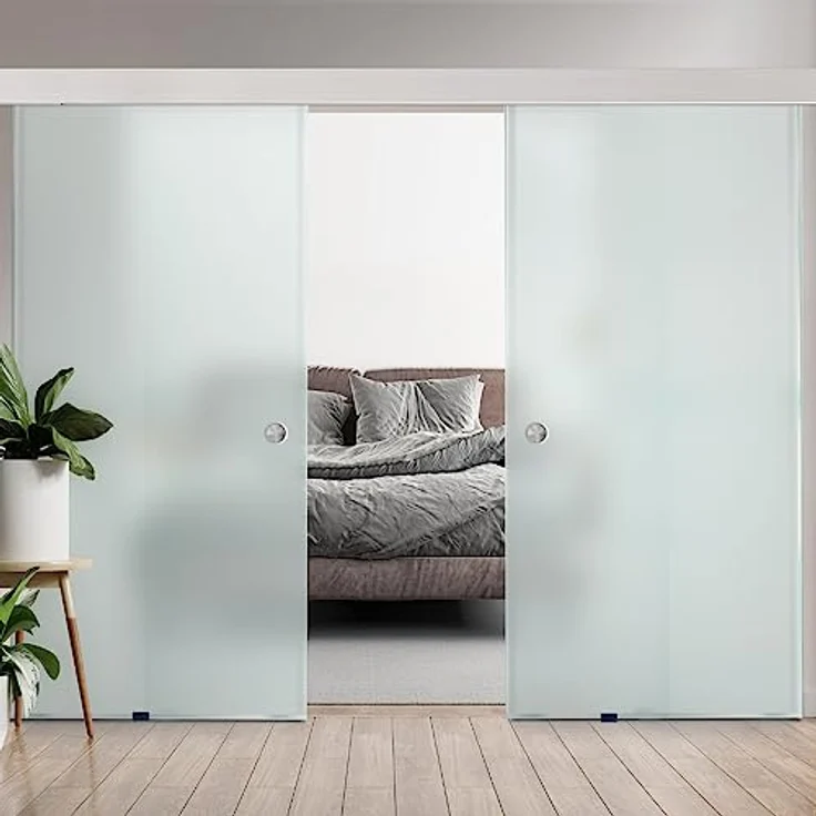 Home Deluxe Doppelglasschiebetür SAPHIR - Milchglas 205 x 105 cm I Robustes Sicherheitsglas I Transparentes Design I Geräuscharme Schiebefunktion - inkl. Gleitschiene und Zubehör - Preisvergleich – Bild 1