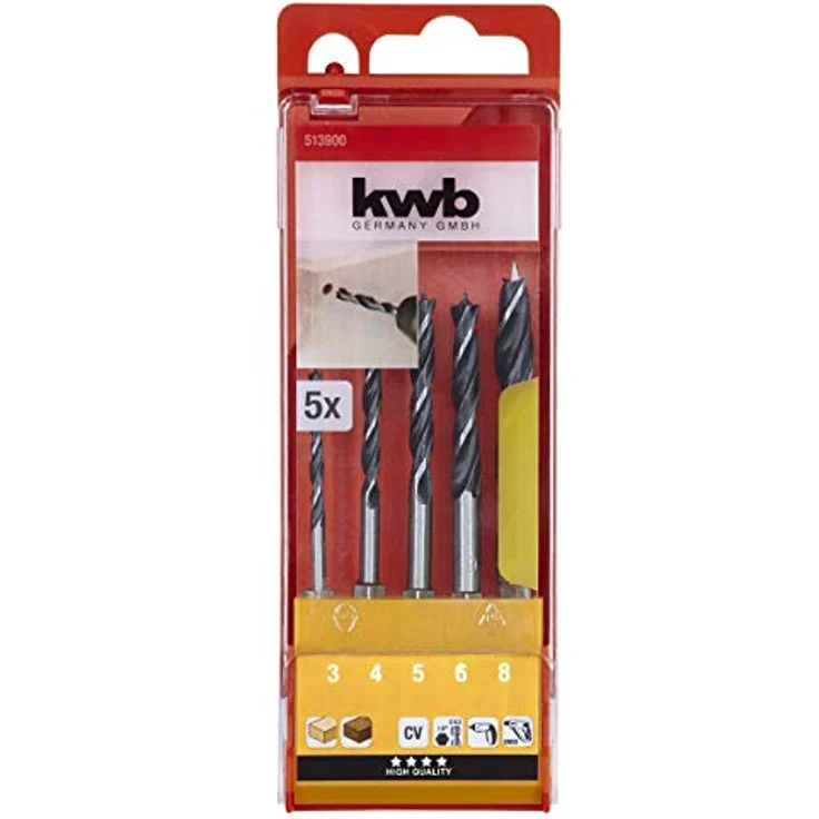 kwb CV Holzbohrer-Set ? Holz-Spiralbohrer für Hartholz und Weichholz, 5-teilig mit 1-4'' Sechskant-Aufnahme, Ø 4 ? 10 mm. – Bild 3