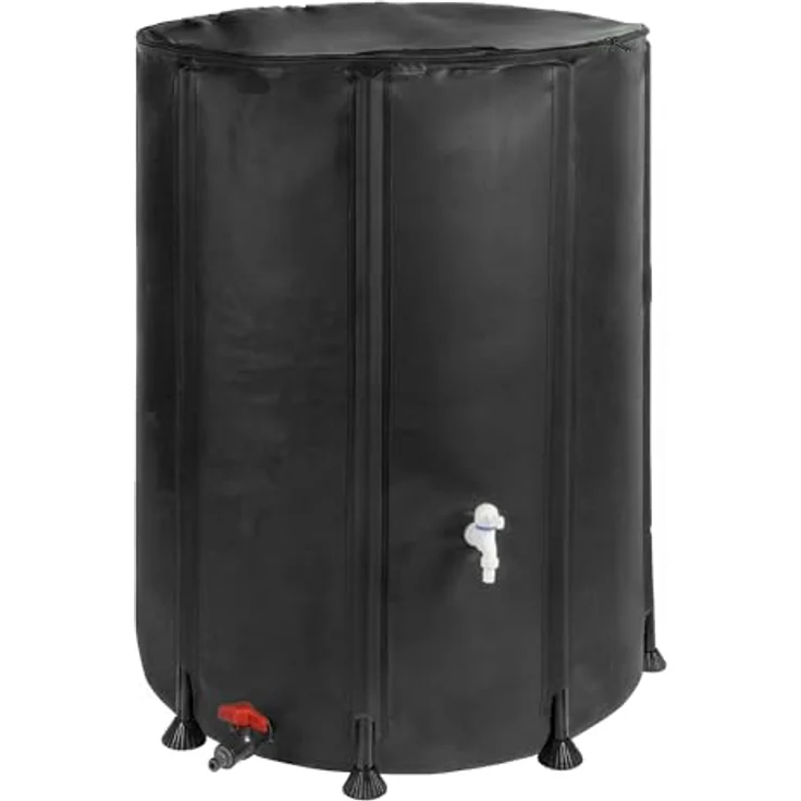relaxdays Regentonne Faltbare Regentonne 250l, schwarz, Wasserspeicher mit Reißverschlussdeckel und zwei Anschlüssen – Bild 4