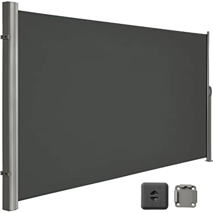 LARMNEE Alu-Seitenmarkise, ausziehbar, 200 x 400 cm, sicht- und sonnenschützend, blickdicht, für Balkon, Terrasse, Garten, Anthrazit EBK204BP02 – Bild 1