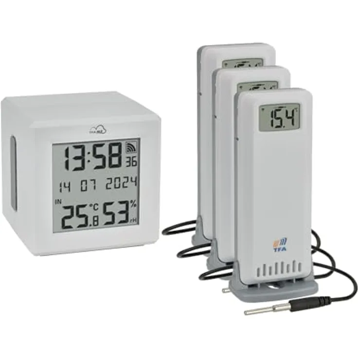 TFA me ID-01 Starter Set, Wetterstation mit 3 Temperatursendern und WLAN-Gateway, Weiss