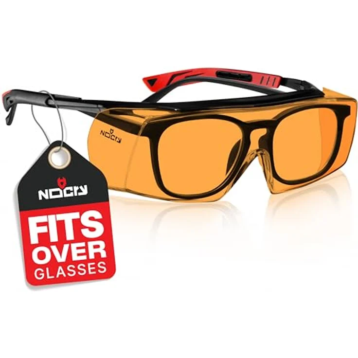 NoCry Blaulicht-Filter Schutzbrille, orangefarbene, kratzfeste Antibeschlag Brille mit 100% UV-Schutz für Brillenträger und Nicht-Brillenträger, ANSI Z87.1 – Bild 1