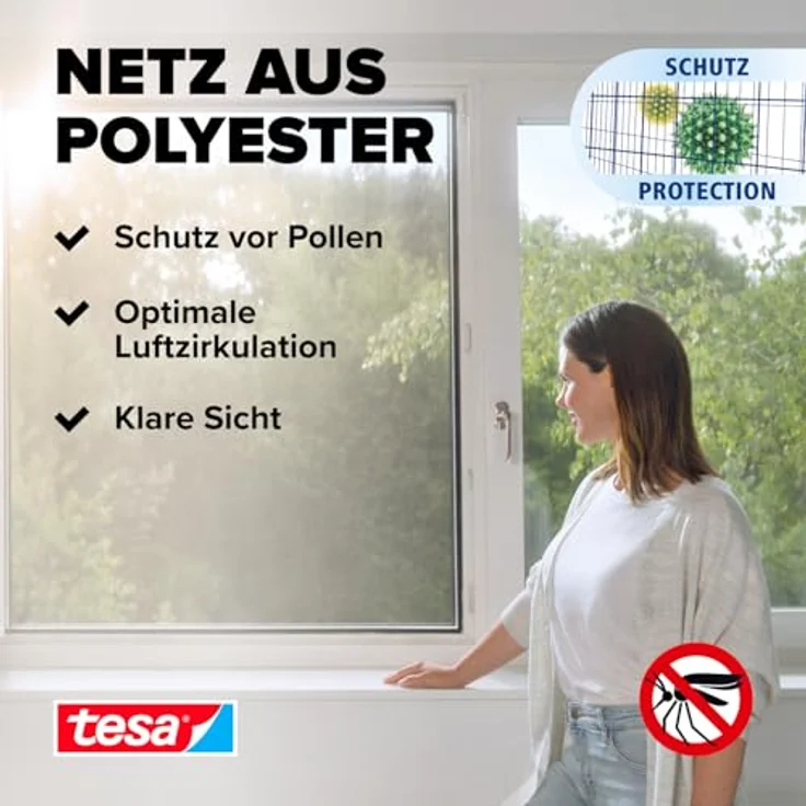 tesa Pollenschutzgitter für Fenster, 1,50 m x 1,30 m – Bild 5