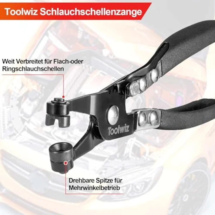 Toolwiz Schlauchklemmenzange, Schlauchschellenzange für Ring- und Flachbandschellen, 1-3/4 Zoll Öffnung, rutschfester Griff und schwenkbare Spitze – Bild 4