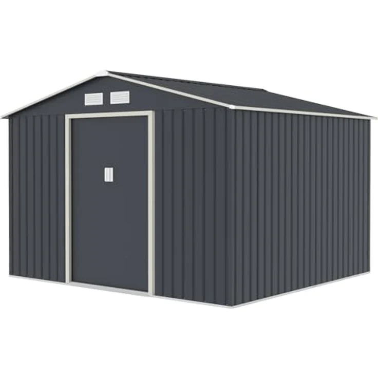 HATTORO S250 Metall Gerätehaus, 7,2 m² mit Satteldach und Bodenrahmen, Dunkelgrau – Bild 1