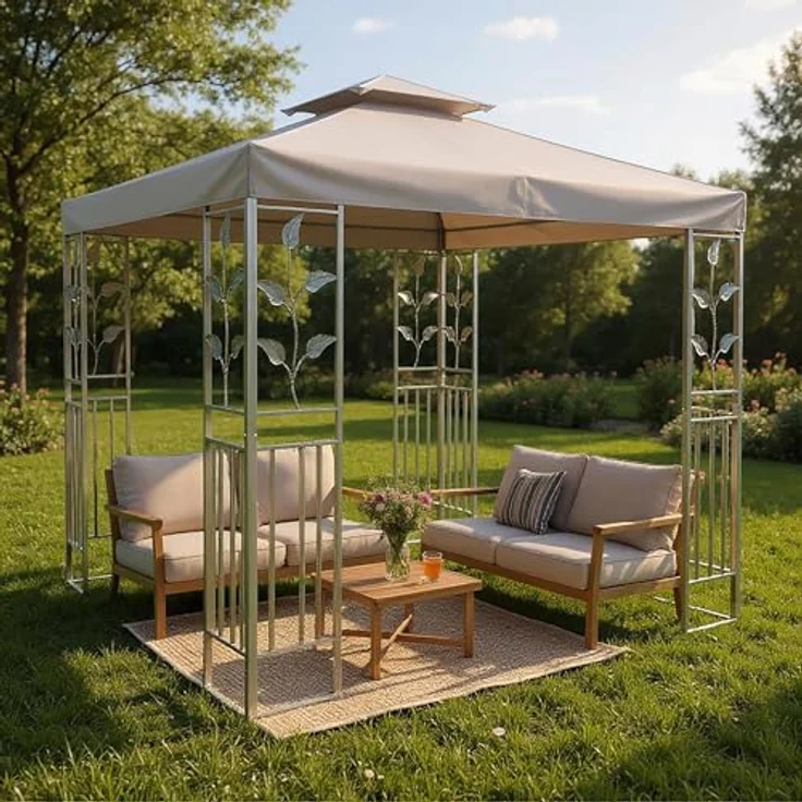 Pavillon Ersatzdach wasserdicht mit PVC Beschichtung 3 x 3 Meter - beige - Pavillondach mit Kaminabzug - Universal Garten Party Pavillon Dach Sonnenschutz – Bild 6