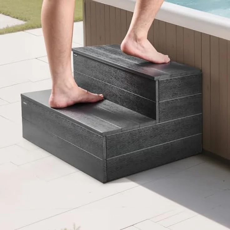 VEVOR Badewannenstufe Pooltreppe 2-stufige Außentreppe, 635 mm HIPS-Leiter mit 272,16 kg Tragkraft, Graphitgrau, für oberirdische/aufblasbare Pools, rutschfeste Trittflächen, leicht installierbar – Bild 8