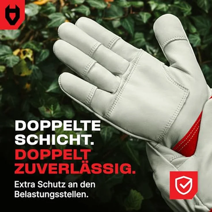 NoCry Leder Gartenhandschuhe, dornenfest mit extra langer Stulpe und verstärkten Handflächen, Rot, Größe L – Bild 4