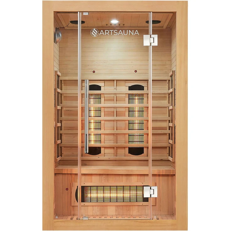 Artsauna Infrarotkabine Kiruna120 Dual Technologie – 5 Vollspektrumstrahler & 3 Flächenstrahler – 2 Personen – LED Farblicht – Radio - Hemlock-Holz, 120 x 105 x 190 cm – Bild 1