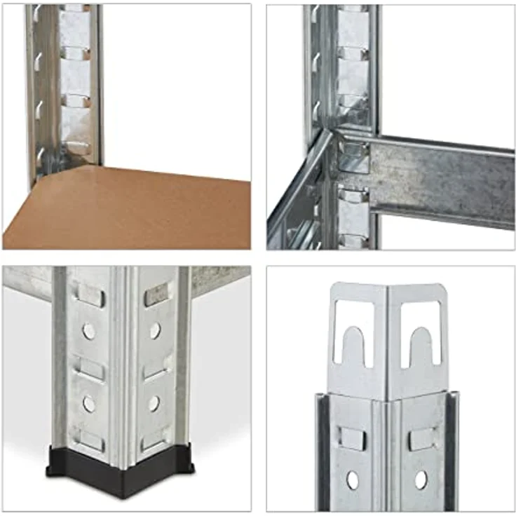 Schwerlastregal verzinkt, Traglast 280kg, 157x80x40 cm, 4 Böden, zum Stecken, Stahl, Lagerregal Keller, silber – Bild 8