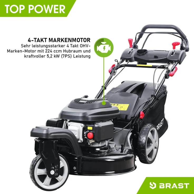 BRAST Rasenmäher Benzin Trike 5,2kW(7PS) mit Antrieb 53cm Schnittbreite 224ccm 4-Takt Motor TÜV geprüft Stahlgehäuse 60L Fangkorb 4-Takt Motor – Bild 7