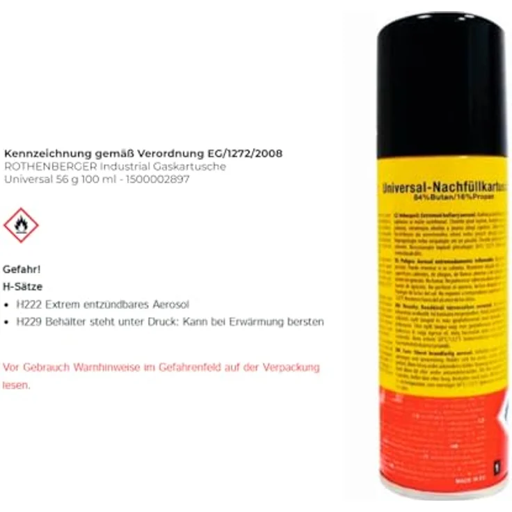 Rothenberger Industrial Feuerzeug Gas inkl. 5 x Adapter 100 ml 1500002897 Industrial Universal Nachfüllgas für wiederbefüllbare Feuerzeuge 100ml - Preisvergleich – Bild 2