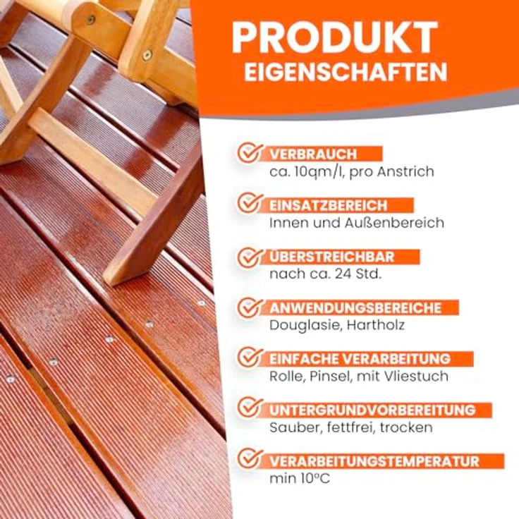 BEKATEQ Douglasien Öl 2,5l farblos, Holz-Öl für innen & außen, Leinöl-Firnis für Holzschutz & Holzimprägnierung, wasser- & schmutzabweisend – Bild 2