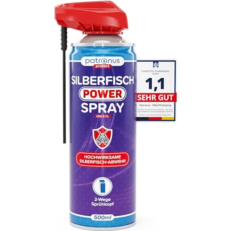 Patronus Silberfisch Power Spray 500 ml, effektives Abwehrmittel mit Sofortwirkung gegen Silberfische und Papierfische, inkl. Sprührohr