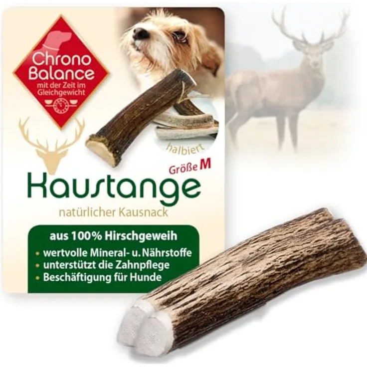 ChronoBalance Geweih Kaustange für Hunde (2er Set) halbierte Stücke Kauspielzeug: 100% Hirschgeweih, Zahnpflege, ohne Chemie
