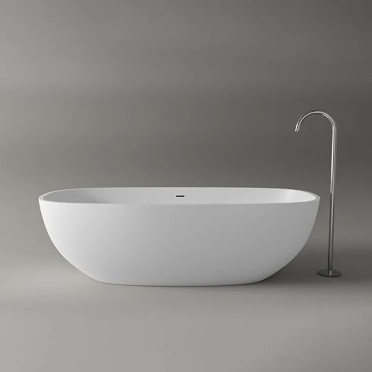 Bernstein OCEAN STONE Freistehende Badewanne, Mineralguss Weiß Matt 180 x 87 cm, für 2-Sitzer, inkl. Ab-/Überlaufgarnitur – Bild 2