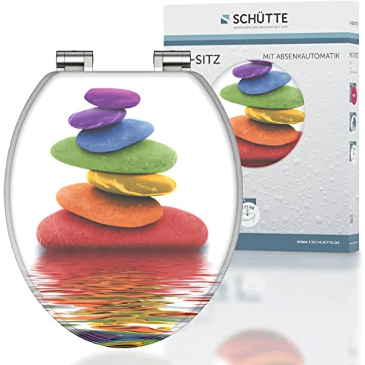 Schütte WC-Sitz Colorful Stones, Holzkern mit Absenkautomatik, bruchsicher und kratzfest, dreiseitiges Motiv – Bild 1