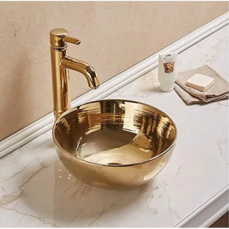 Aufsatzwaschtisch OSIRIS rund, golden glänzend, 35,8 cm
